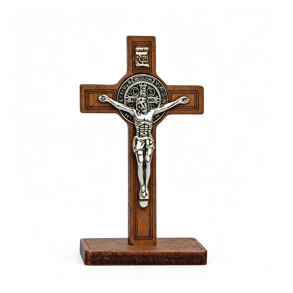 Display Stand Wood - St Benedict Standing Crucifix Wooden Cross