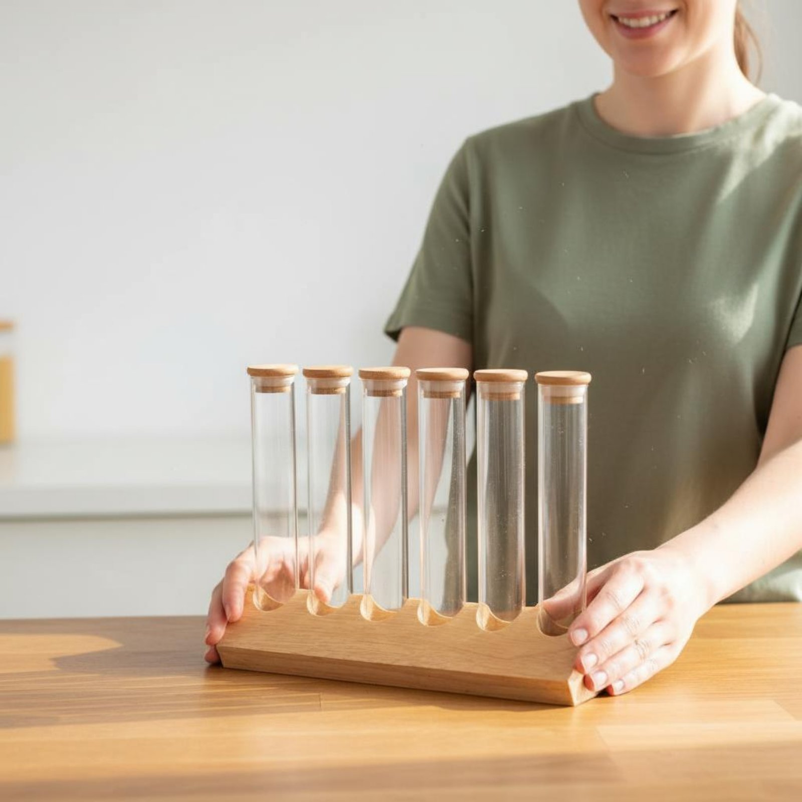 Glass Tube Container Set with  - Display Stand Wood 评论和价格