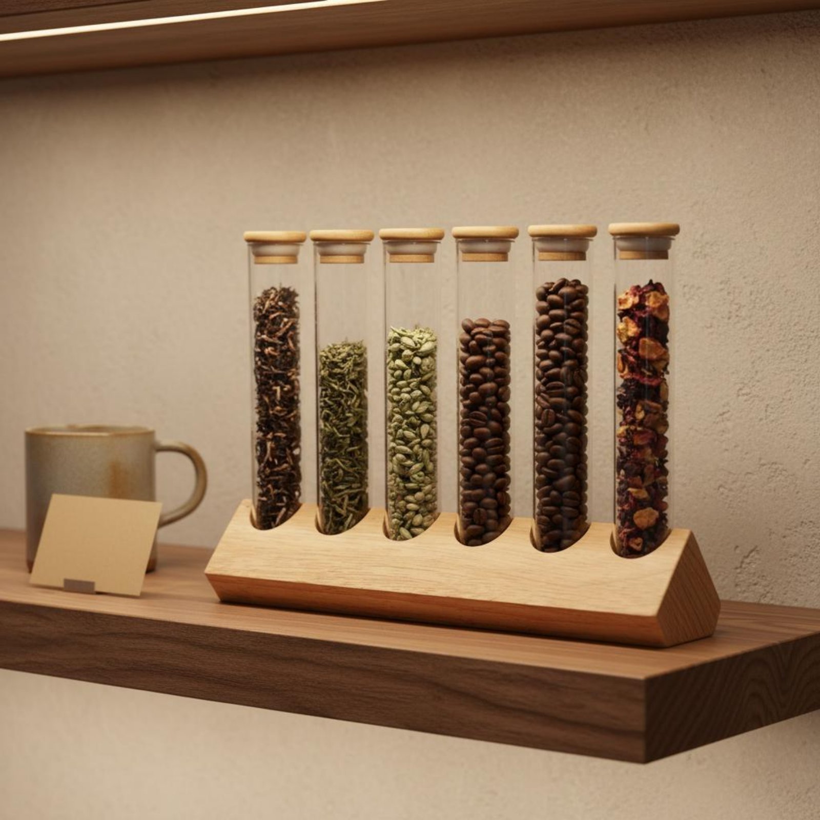 Glass Tube Container Set with  - Display Stand Wood 评论和价格
