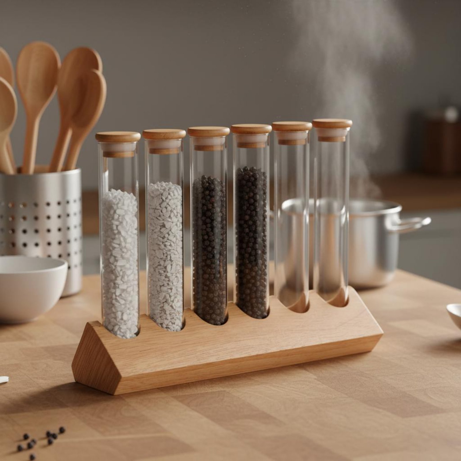 Glass Tube Container Set with  - Display Stand Wood 评论和价格