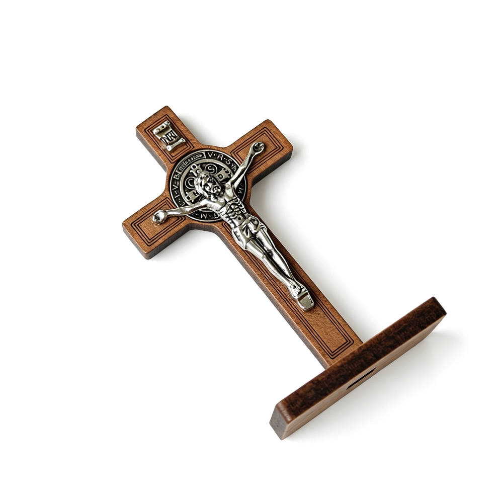 St Benedict Standing Crucifix  - Display Stand Wood 评论和价格