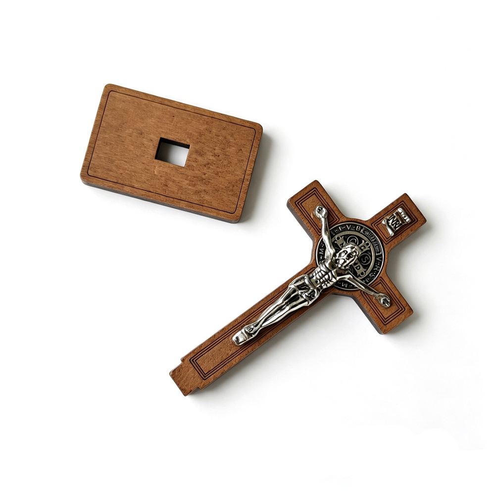 St Benedict Standing Crucifix  - Display Stand Wood 评论和价格