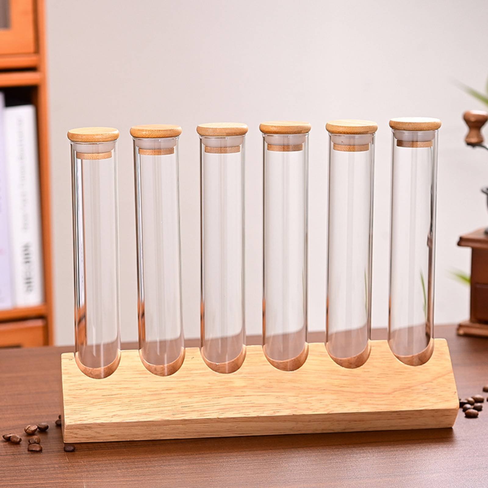 Glass Tube Container Set with  - Display Stand Wood 评论和价格