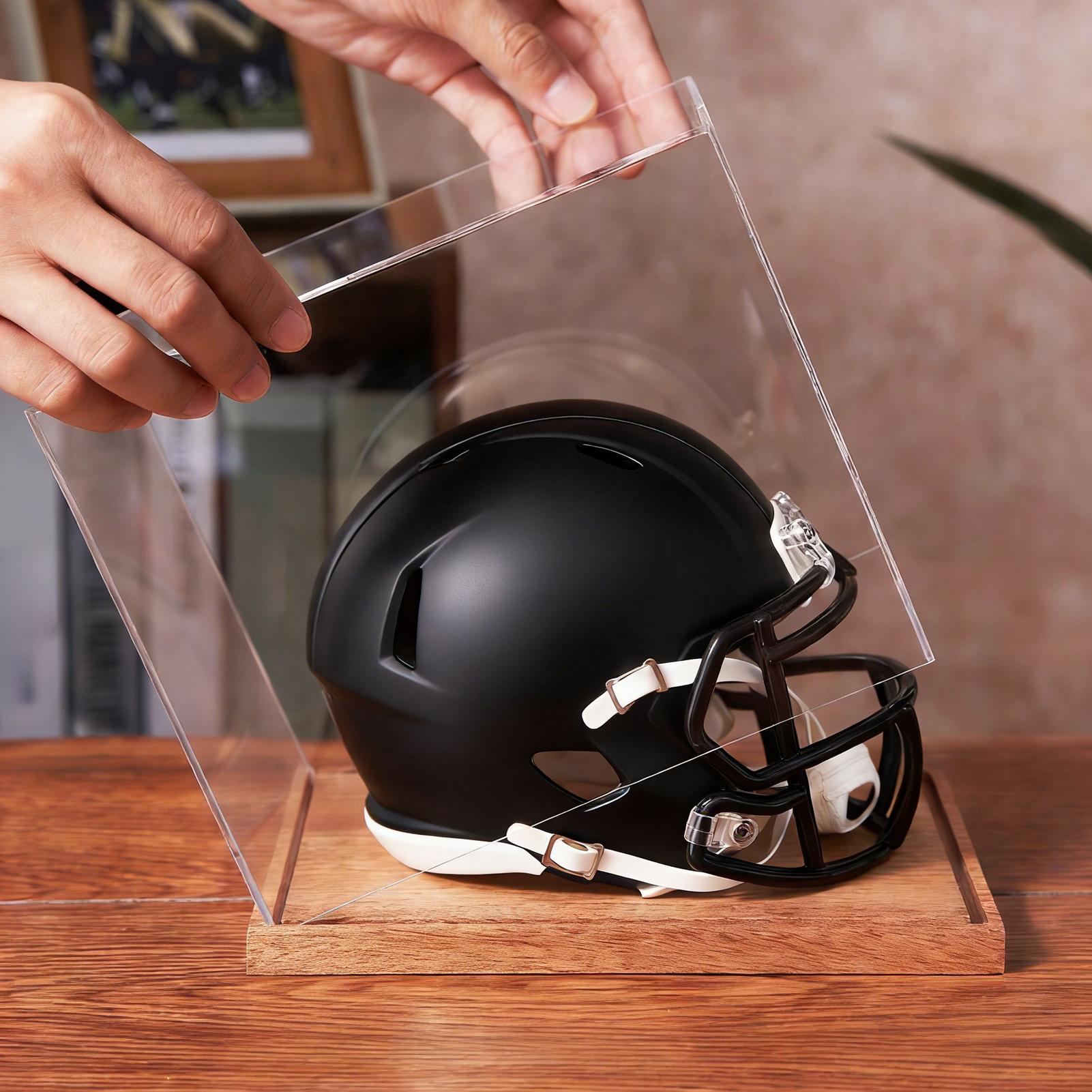 Football Helmet Case Clear Box - Display Stand Wood 评论和价格