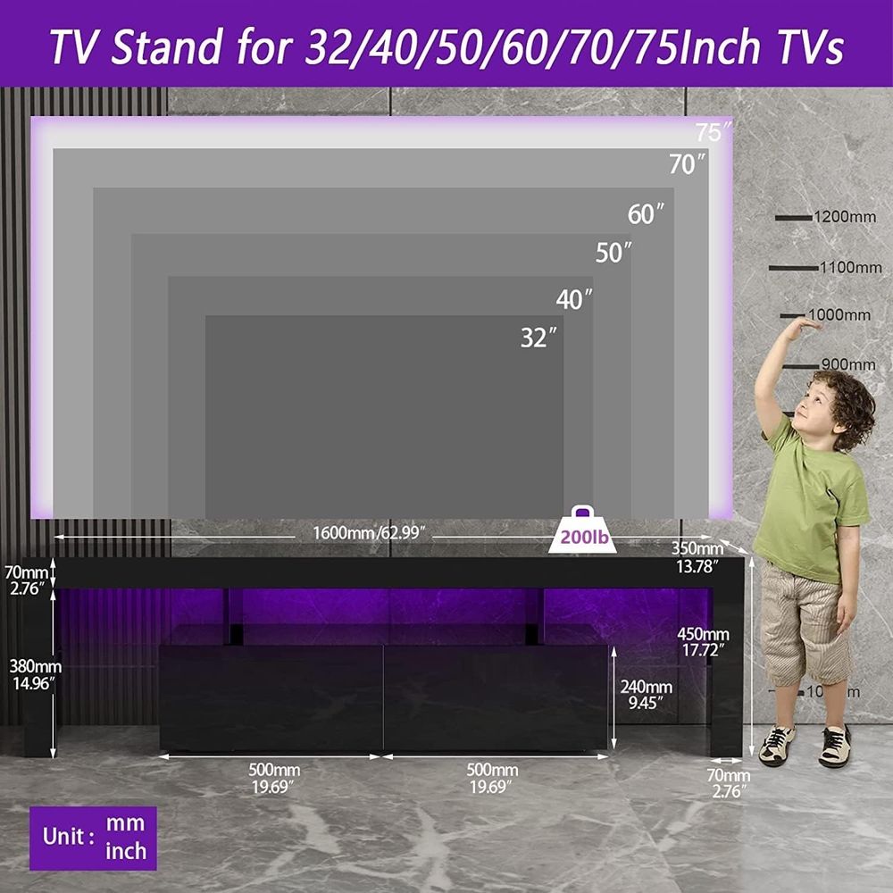 Black TV Stand, 60 65 70 75 in - Display Stand Wood 评论和价格