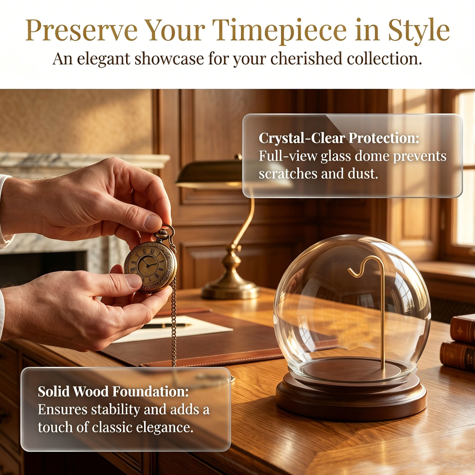 Pocket Watch Display Dome Clea - Display Stand Wood 评论和价格